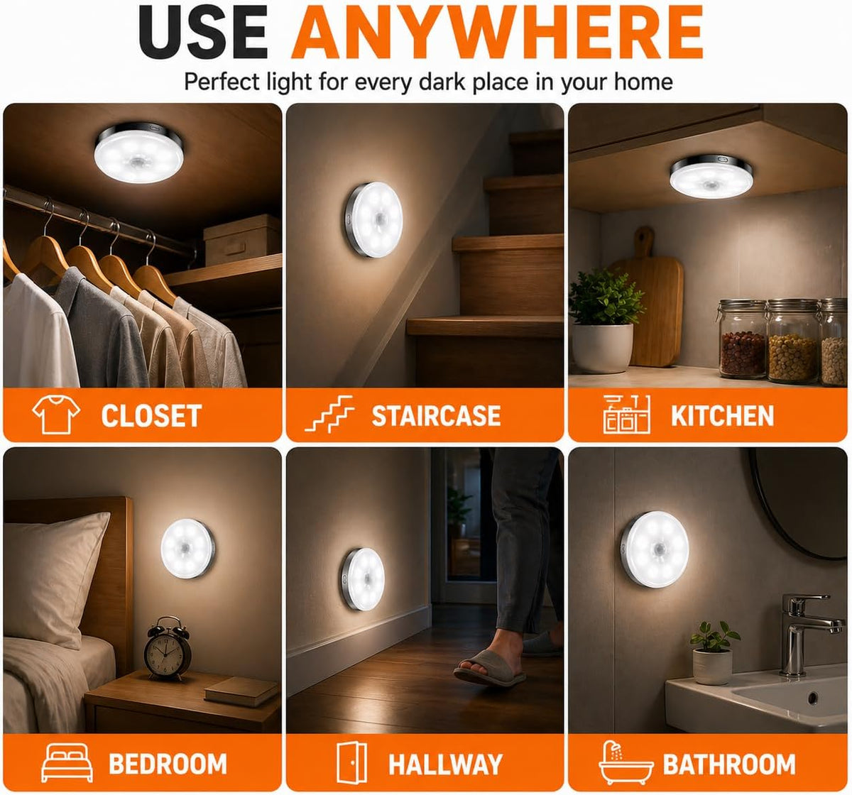 Motion Sensor Night Light Rechargeable, White Light