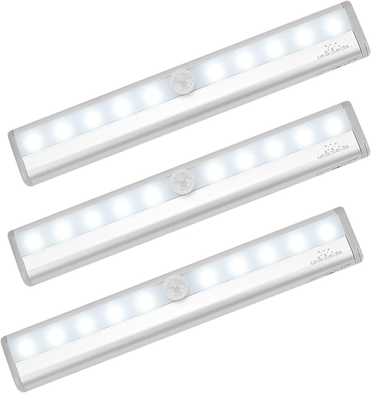 Leadleds 3-Pack Battery Operated 10-LED Motion Sensor Light Bar Stick-on Anywhere Portable Closet Cabinet LED Night Light Wall Light Stairs Light Step Light Bar