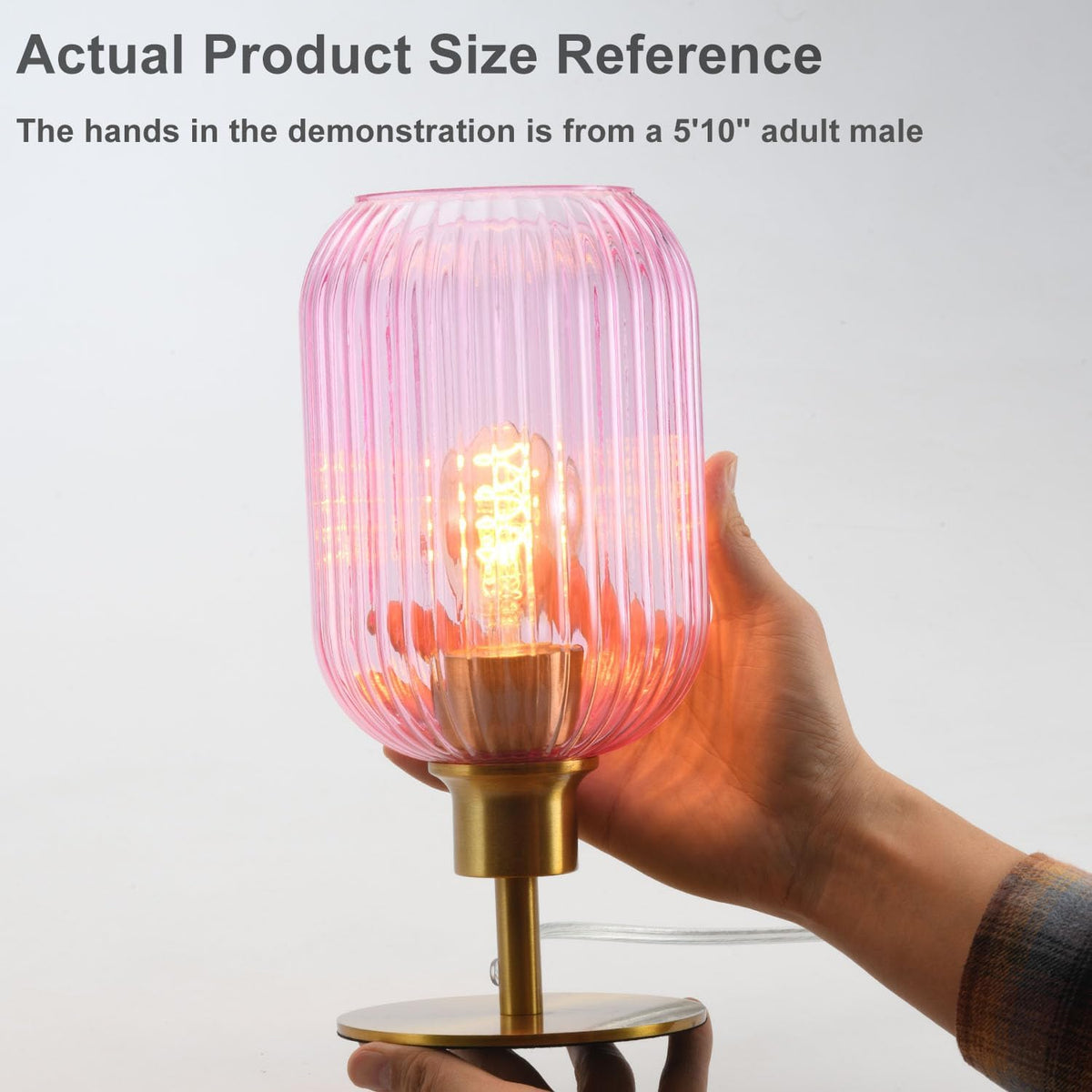 Mid Century Glass Table Lamp, Timer Build-In, Dimmable Desk Lamp, Pink