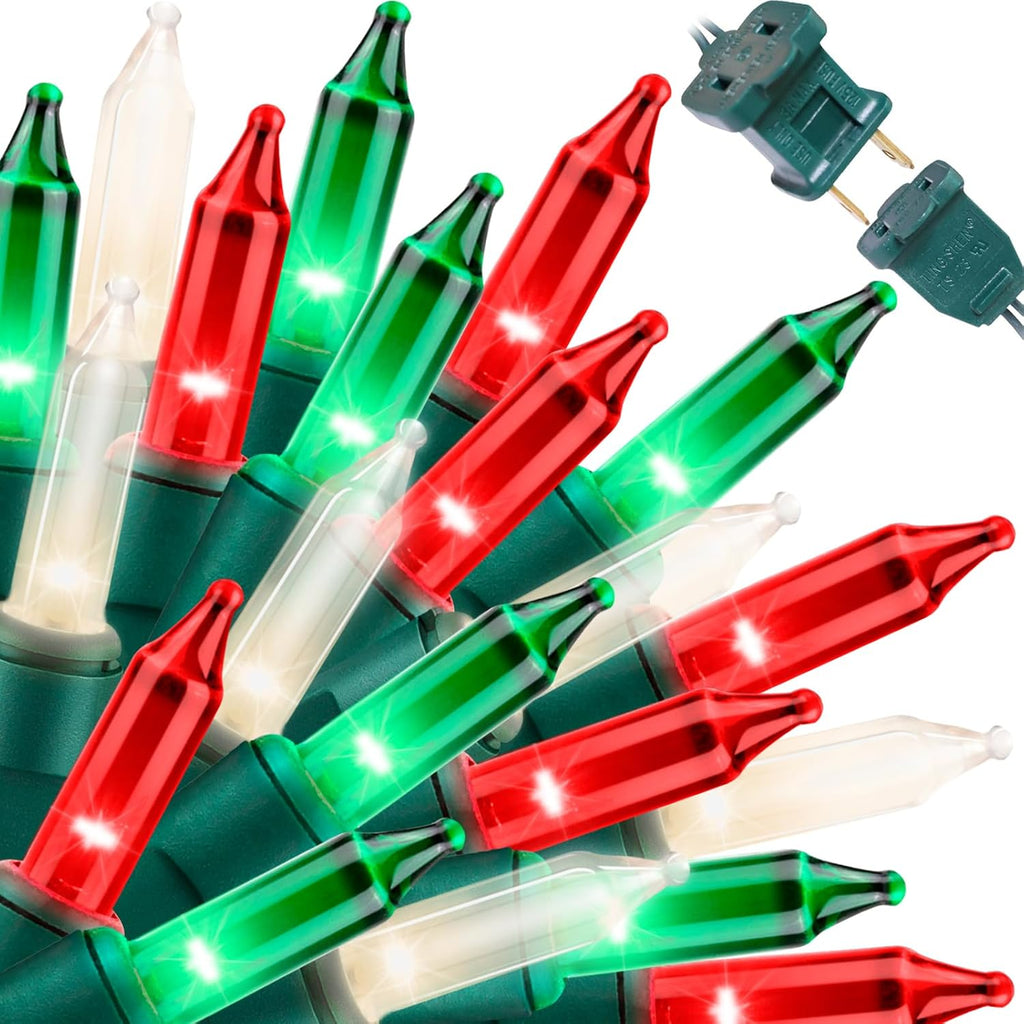 LAMPHOME Super-Bright Extendable Warm White Green red Christmas Lights Decoration 150Lights 31.9ft UL Certified Mini Bulb String Lights for Outdoor Christmas Tree Garden Patio Wedding Decor