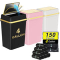 3 Pack Bathroom Trash Can with Lid 4 Gallon Small Trash Can with Press Top Lid Bathroom Garbage Can with 150 Counts Trash Bags for Kitchen Bedroom Office(Black White Pink)
