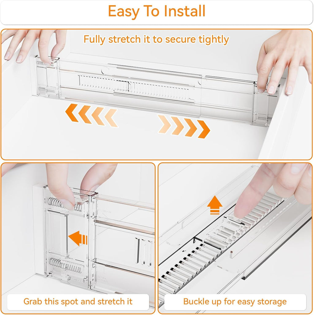 Yieach 8 Pack 3.2 Inch Shallow Acrylic Drawer Dividers for Clothes -Expandable from 15-21''- Adjustable Drawer Dividers for Baby Clothing,Sock,Underwear,Clear in Drawer Separators for Dresser,Kitchen