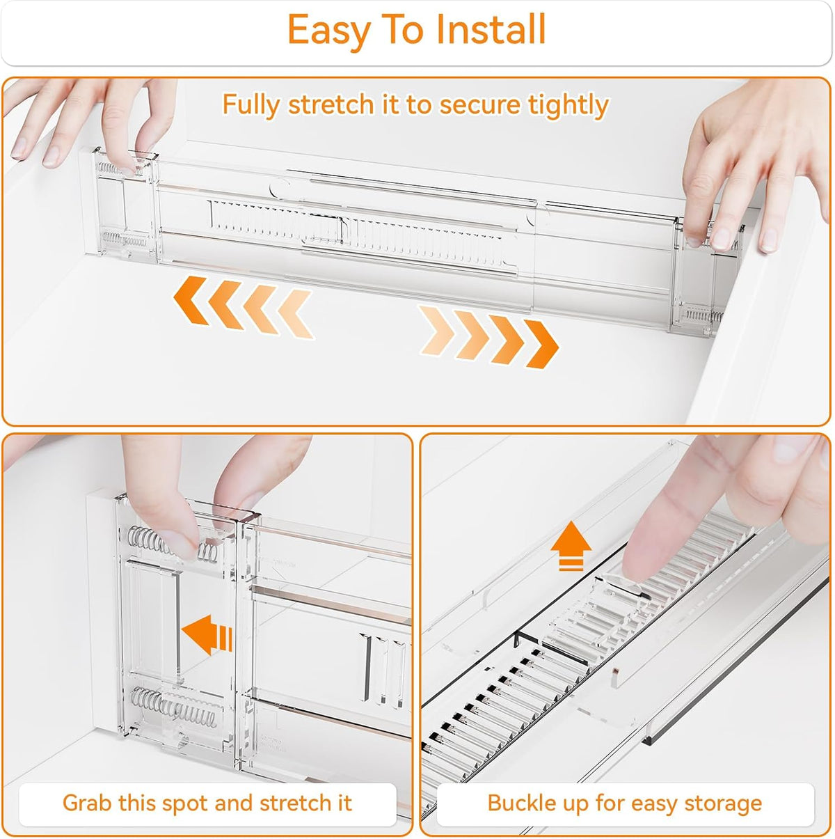 Yieach 8 Pack 3.2 Inch Shallow Acrylic Drawer Dividers for Clothes -Expandable from 15-21''- Adjustable Drawer Dividers for Baby Clothing,Sock,Underwear,Clear in Drawer Separators for Dresser,Kitchen