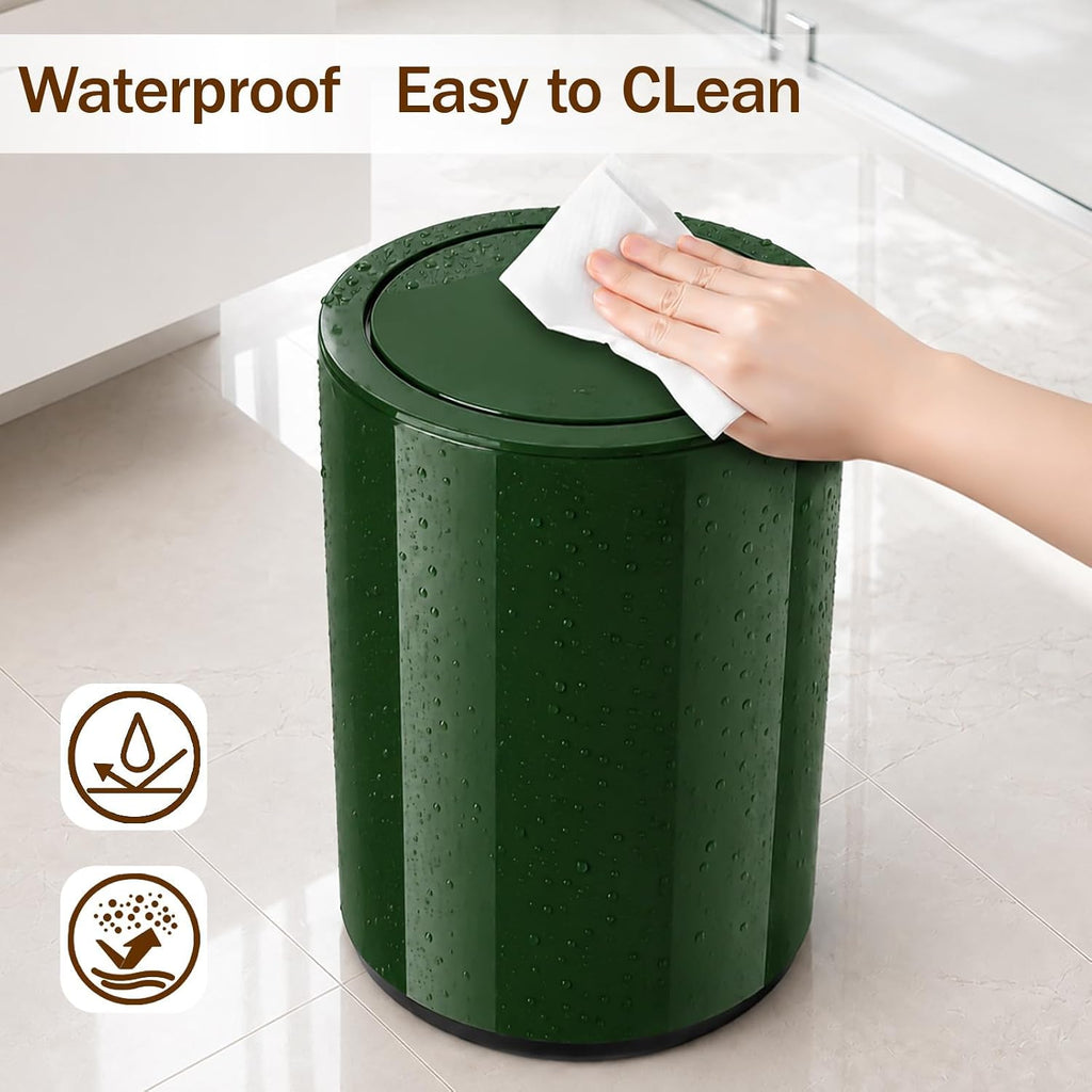 Small Bathroom Trash Can with Lid, 2.1 Gallon Plastic Garbage Can Green