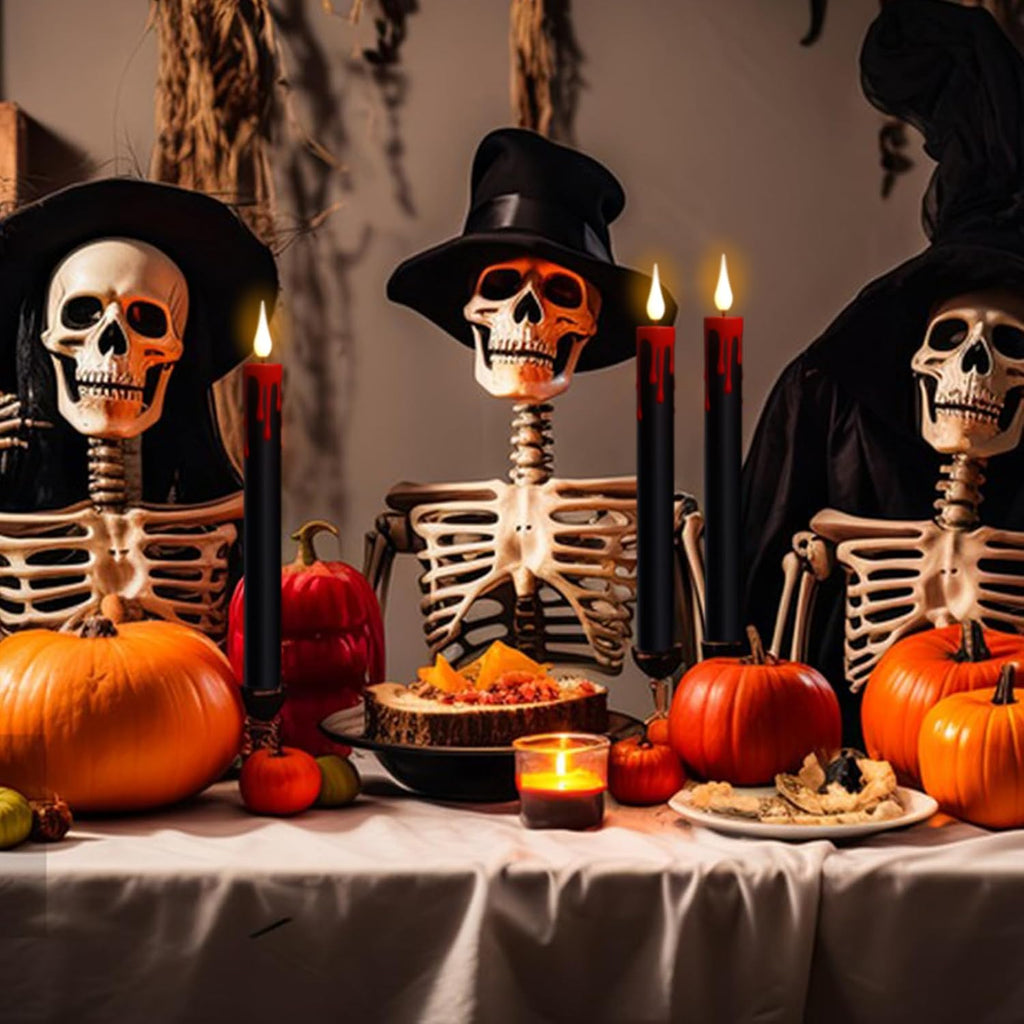 Halloween Black Flameless Taper Candles Battery Operated with Remote Timer