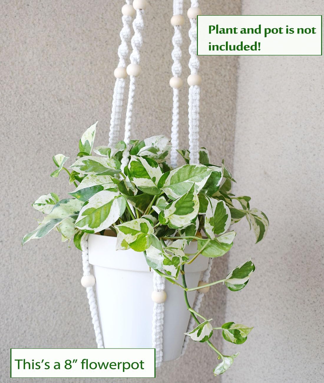 Macrame Plant Hanger Extra Long (52") Indoor Plant Holder with Beads, no Tassel- Long Plant Hanger for Tall Ceiling- Hanging Plant Holder for 6”-14”Pots -(1 Pack)