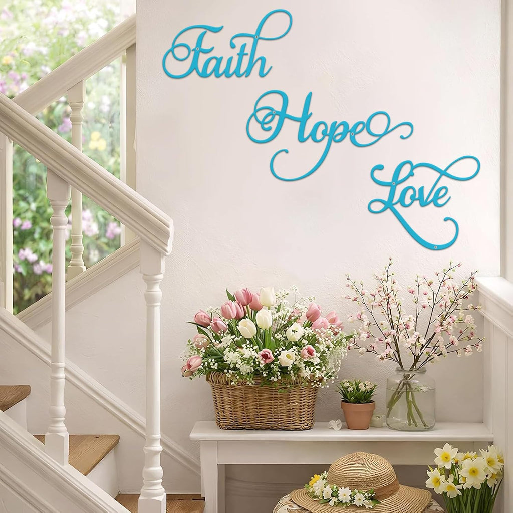 ESTART Faith Hope Love 3Pcs Metal Farmhouse Inspirational Wall Art Sign
