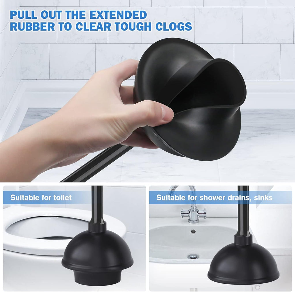 Toilet Plunger and Brush with Holder, Bowl Brush and Heavy Duty Toilet Plunger Set for 5.7-inch Toilet Drain, 2-in-1 Bathroom Cleaning Combo with Modern Caddy Stand (Black, 2 Set)