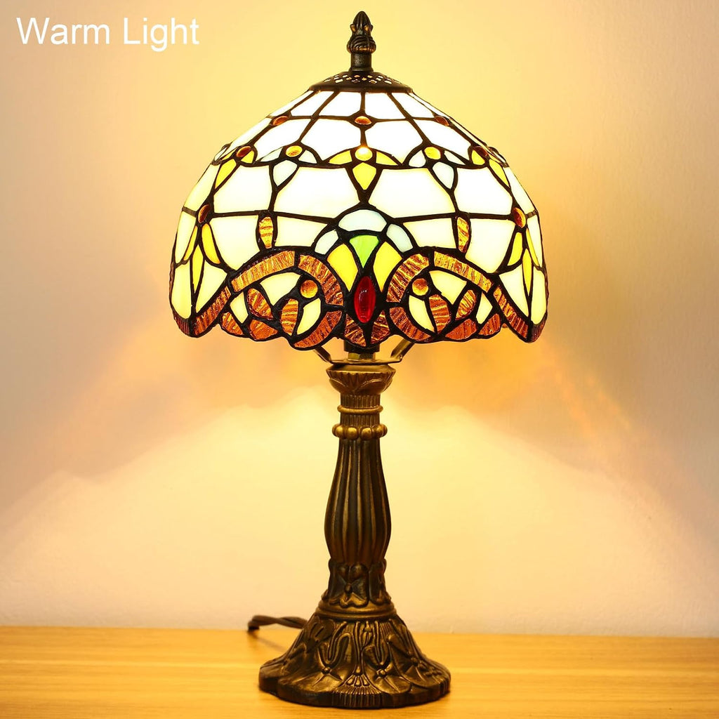 Tiffany Style Table Lamp, Baroque Style Stained Glass Lamp, 8 Inch Small Antique Lamp, for Bedside Nightstand Bedroom Living Room Home Office, Include LED Bulb