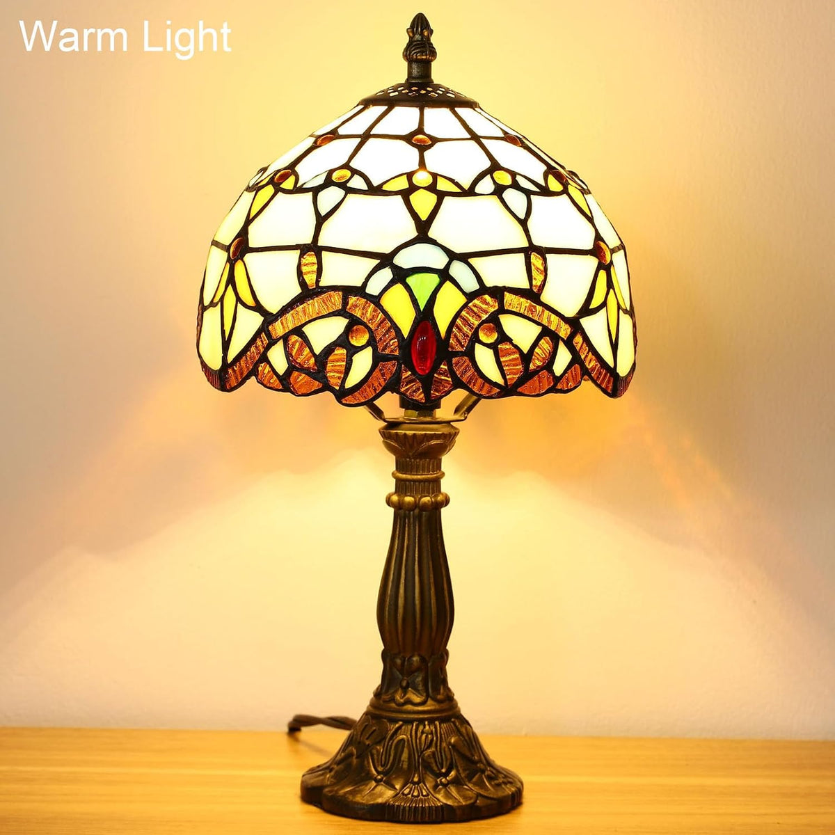 Tiffany Style Table Lamp, Baroque Style Stained Glass Lamp, 8 Inch Small Antique Lamp, for Bedside Nightstand Bedroom Living Room Home Office, Include LED Bulb