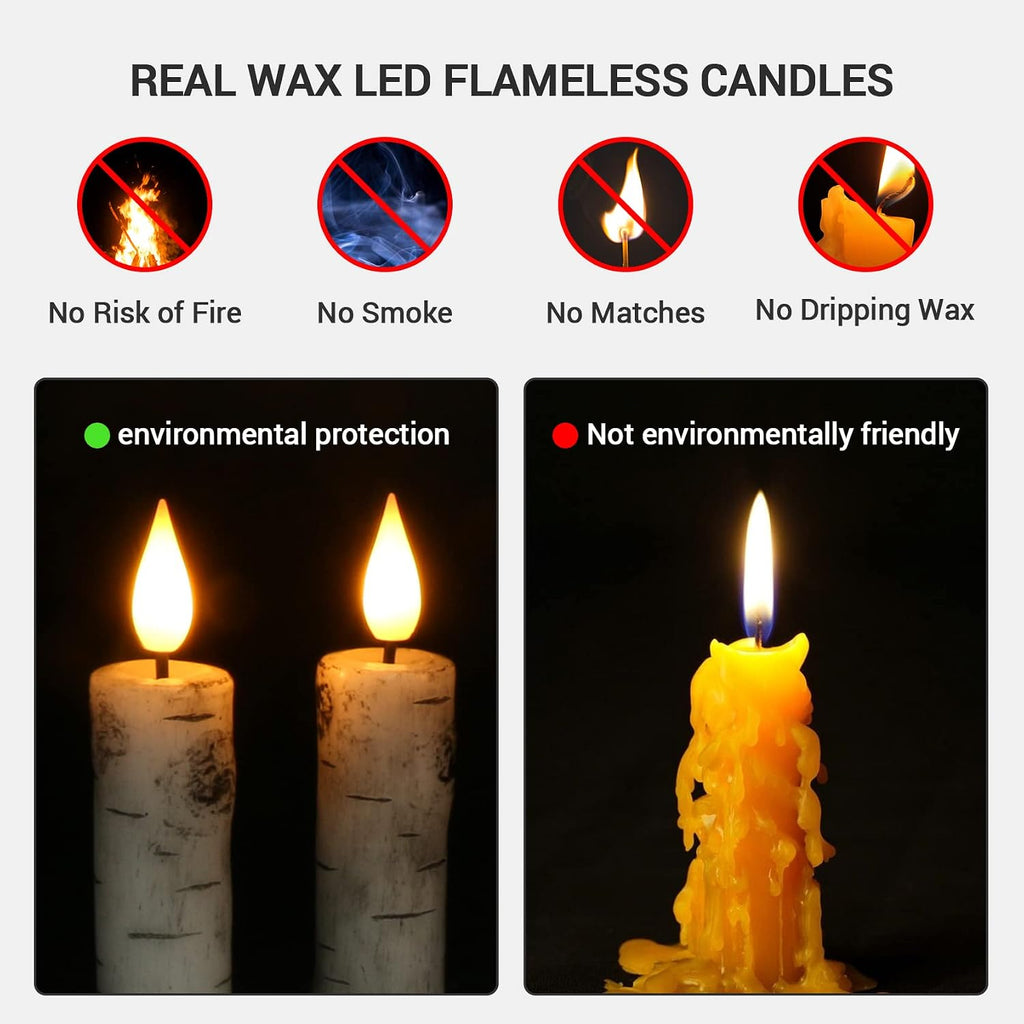 PChero Flameless Taper Candles with Remote Timer, Birch Bark, Pack of 3