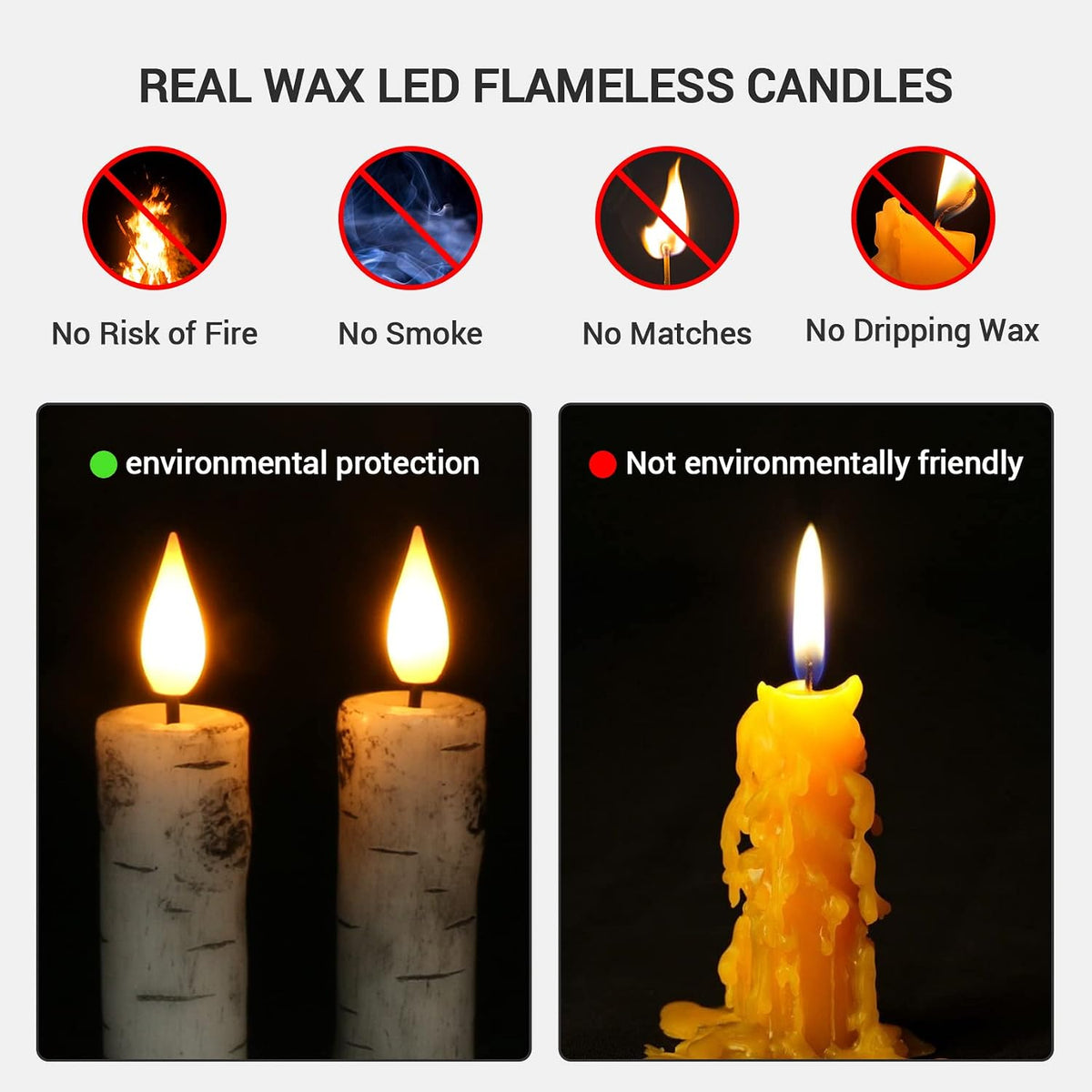 PChero Flameless Taper Candles with Remote Timer, Birch Bark, Pack of 3