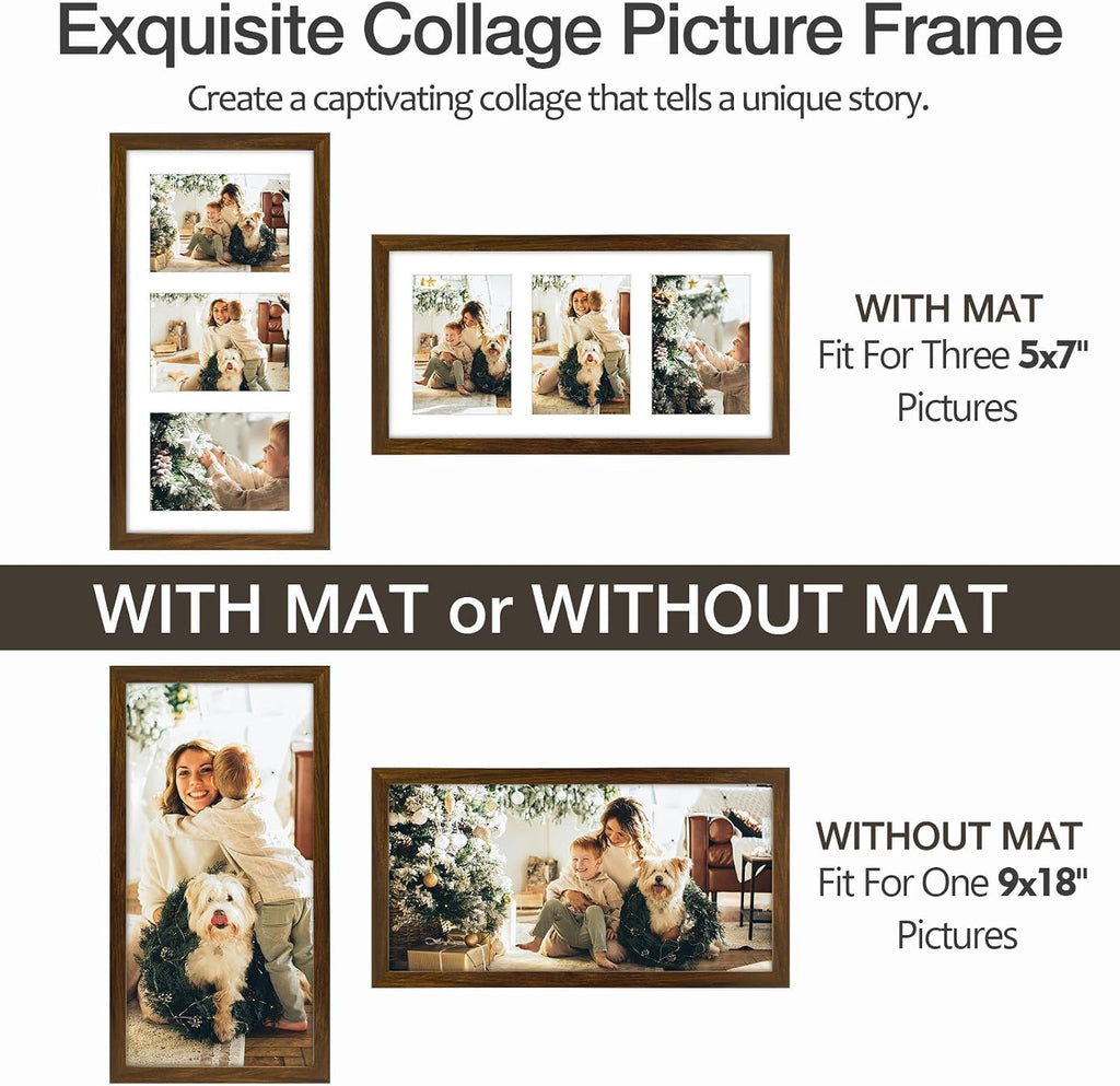Golden State Art 9x18 Brown Wood Frame - for Three 5x7 Pictures, 1 Pack