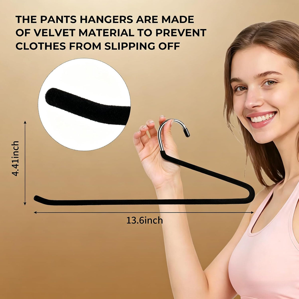 14 Inch Velvet Open Ended Pant Hangers,Space Saving,10 Pack,Black
