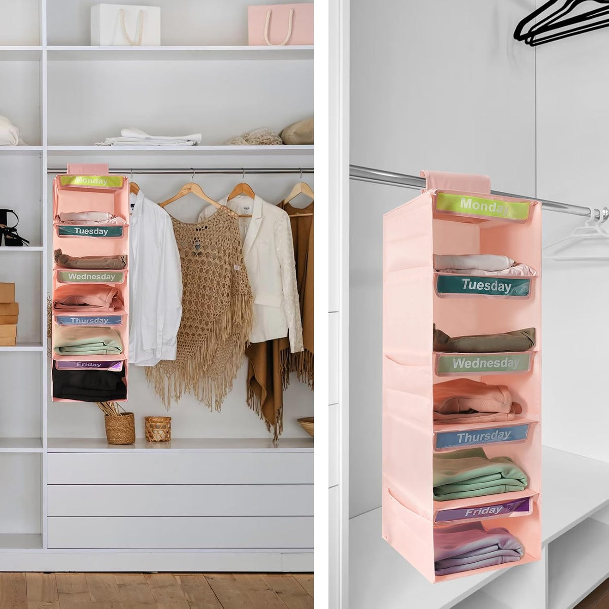 5 Shelf Days of The Week Clothes Organizer for Kids Weekly Outfits(Pink)