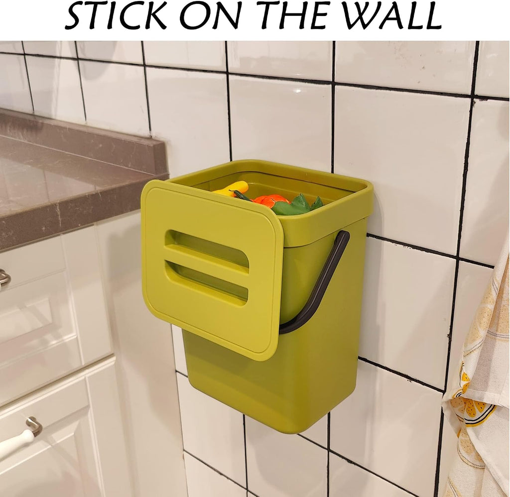 stonespace Small Cabinet Door Trash Can with Lid, 1.3Gal, Green