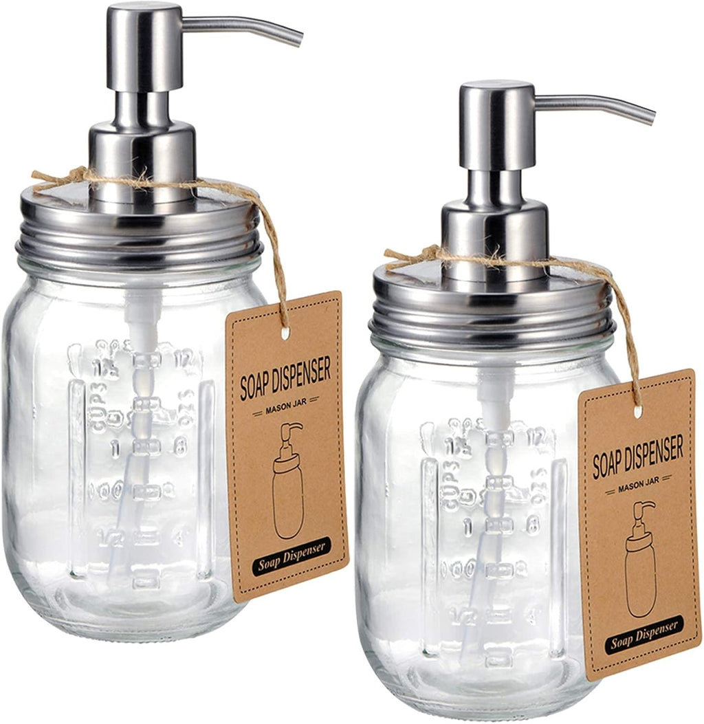 Amolliar Mason Jar Liquid Soap Dispenser, Lotion Soap Brushed Nickel 2 Pack