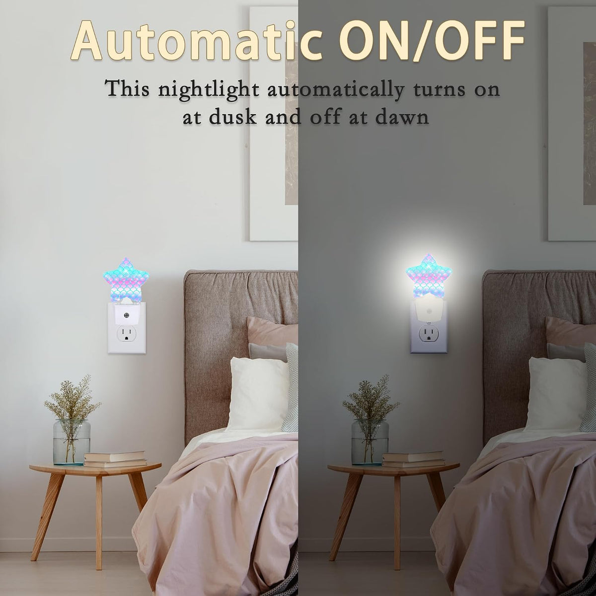 Kawaii Fish Scale Night Light,Dusk to Dawn Smart Sensor Nightlight for Bedroom Bathroom Kitchen Hallway Stairs Hallway,Plug-in,Energy Efficient Decor Desk Lamp Gifts