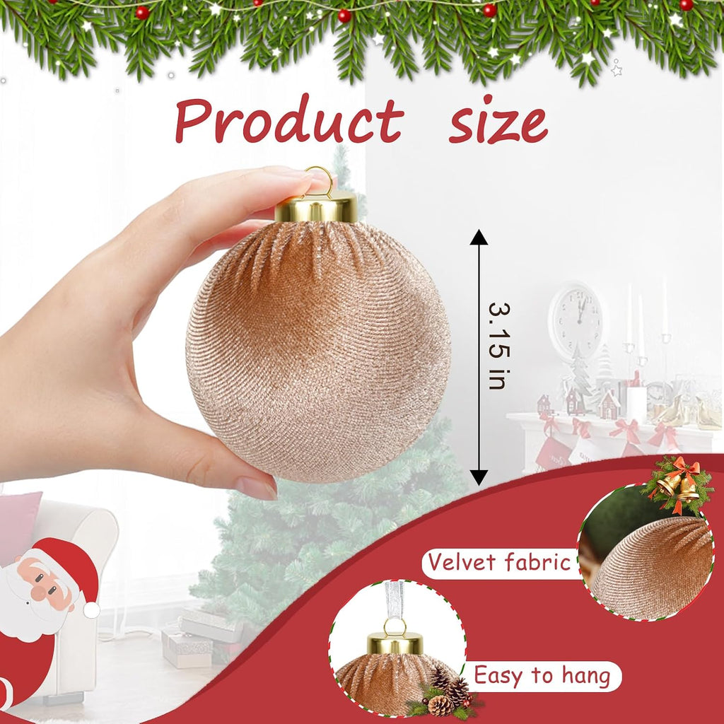 15 Pcs 3.15" Velvet Christmas Ornaments Balls, Xmas Tree Decor- Neutral