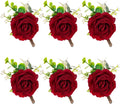 Gvhntk Ivory Rose Boutonniere for Men Wedding Set of 6 Groom Groomsmen Best Man Artificial Flowers Boutonniere for Wedding Ceremony Anniversary Prom Flowers Formal Dinner Party (6, Red, Middle)