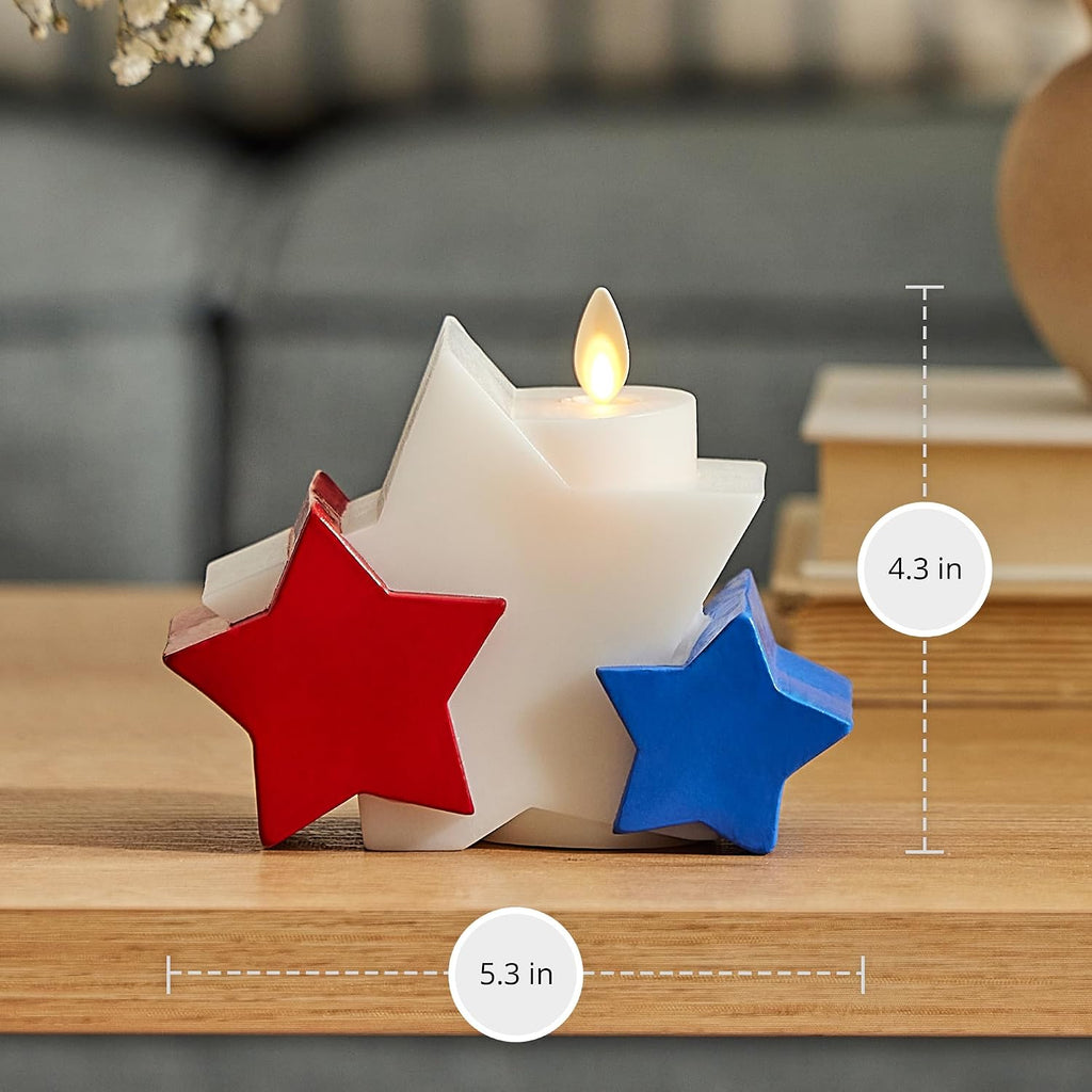 Luminara Flameless LED Bright White Liberty Stars Candle - Patriotic Battery Operated Home Decor w/Real Moving Flame Unscented Wax - Americana Decor