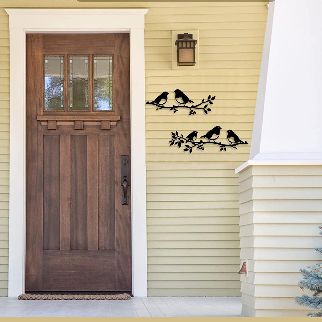 Harikikochuu 2pcs Metal Birds Wall Art Birds on Branch Silhouette Art Rustic Robin Garden Decor Metal Leaf Wall Sculpture for Outdoor Porch Balcony Housewarming Gift Mother's Day Present.