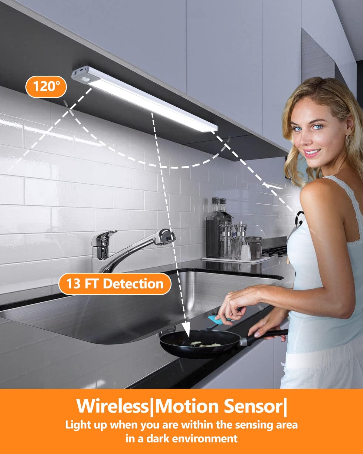 PRIORARE Motion Sensor Closet Light 54 LED Under Cabinet Lights White 2Pack