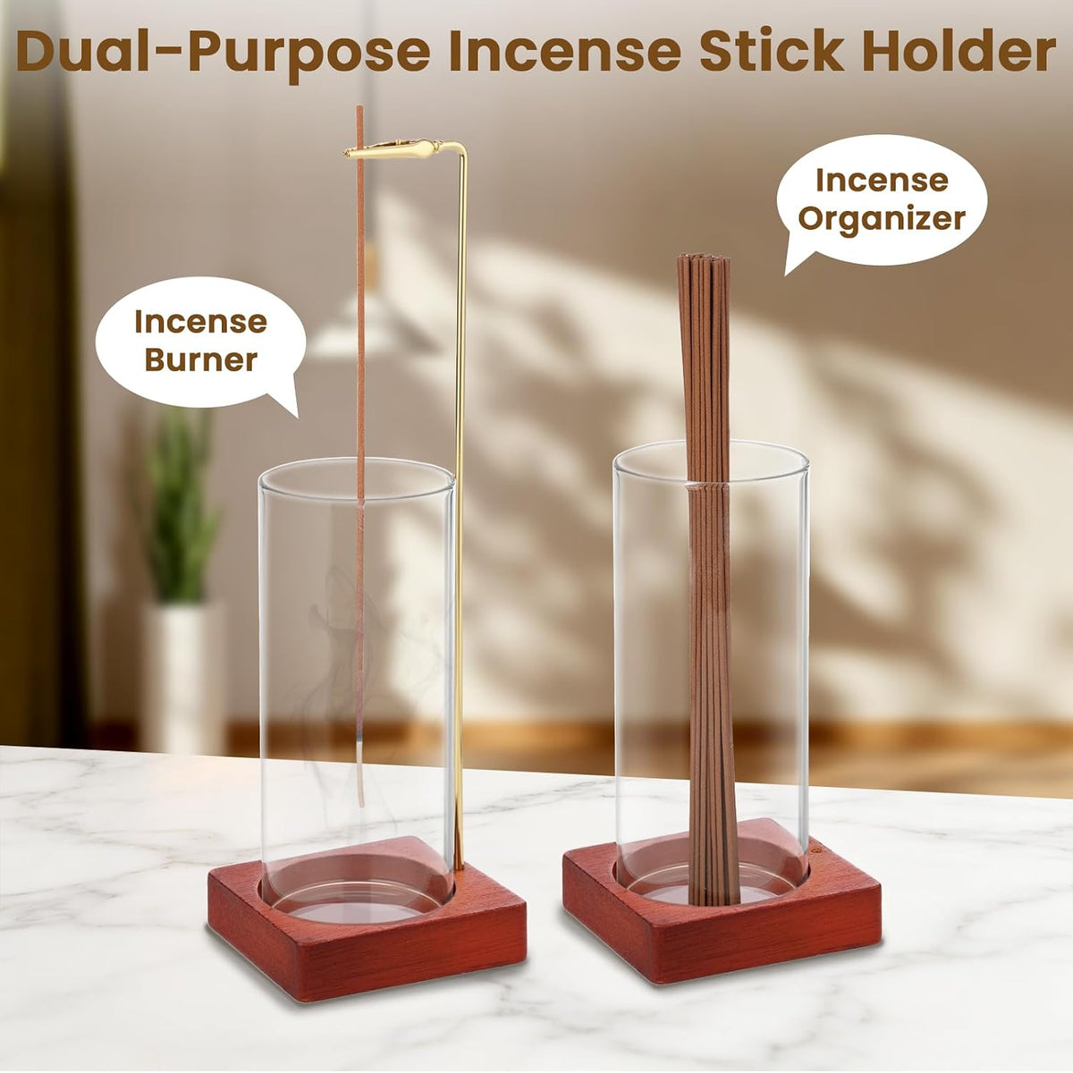 3 Pack Incense Holder with 20 Incense Sticks, Detachable Glass Ash Catcher