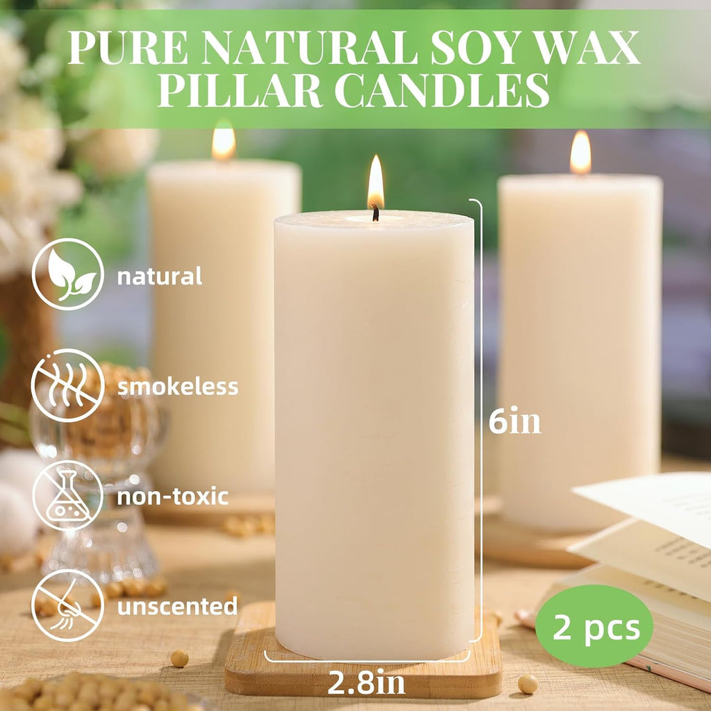 Rustic Soy Pillar Candles 2.8x6 Inch,6 Pack Ivory Candle