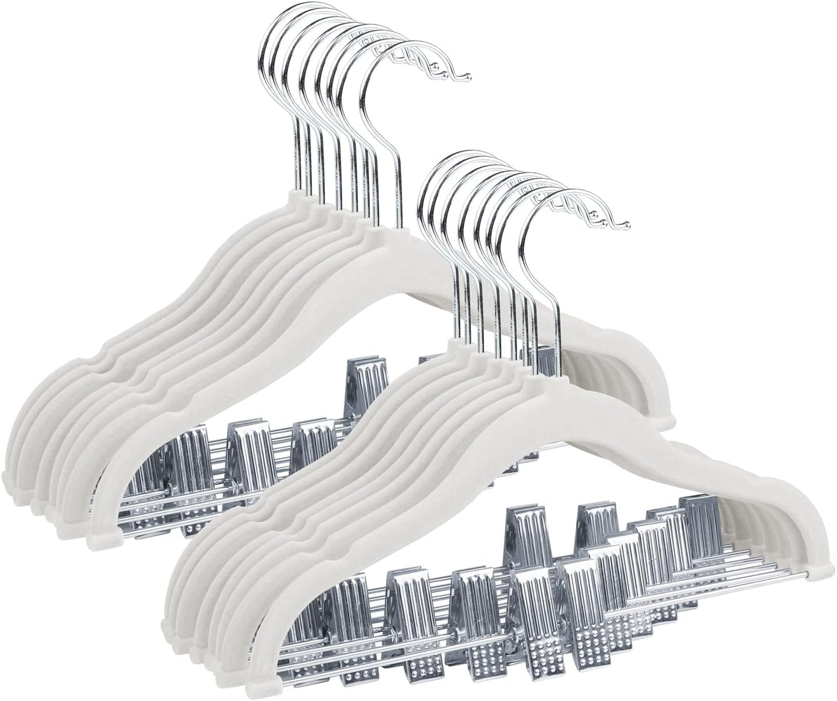 ManGotree 11.8'' Baby Velvet Hangers with Adjustable Clips 16 Pack White