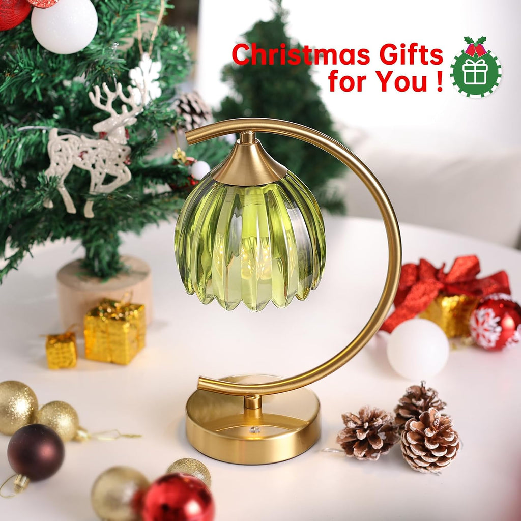 Shenmoyl Tulip Table Lamp, 5200mAh Cordless Touch Control Table Lamp with 3 Color Temps & Stepless Dimming, Rechargeable Battery Table Lamp for Living Room, Bedroom, Office, Shelf (Green Tulip)