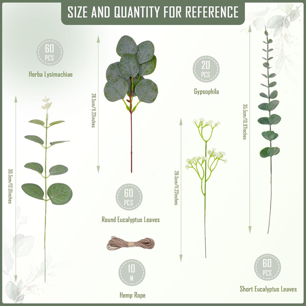 200 Pcs 4 Kinds Artificial Eucalyptus Stems