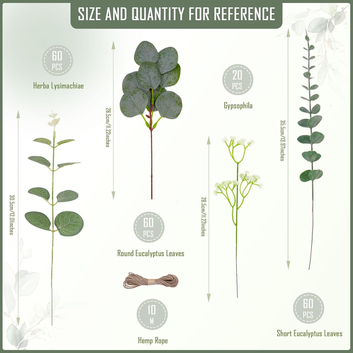 200 Pcs 4 Kinds Artificial Eucalyptus Stems