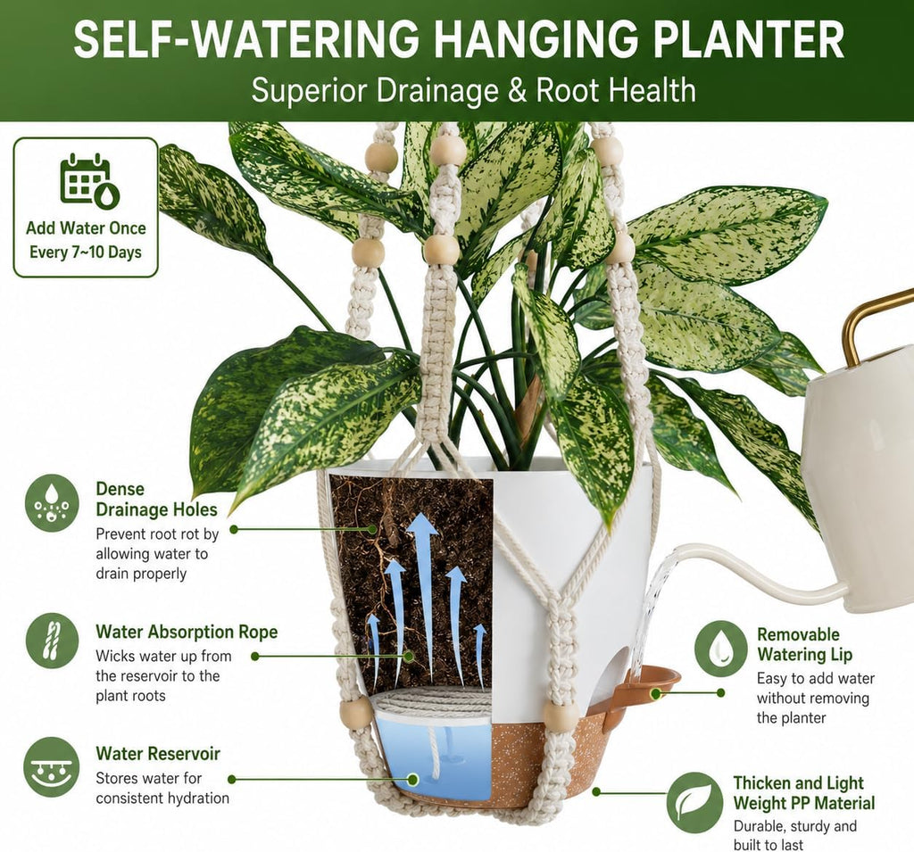 Bouqlife 3 Set Self Watering Hanging Planters for Indoor Plants