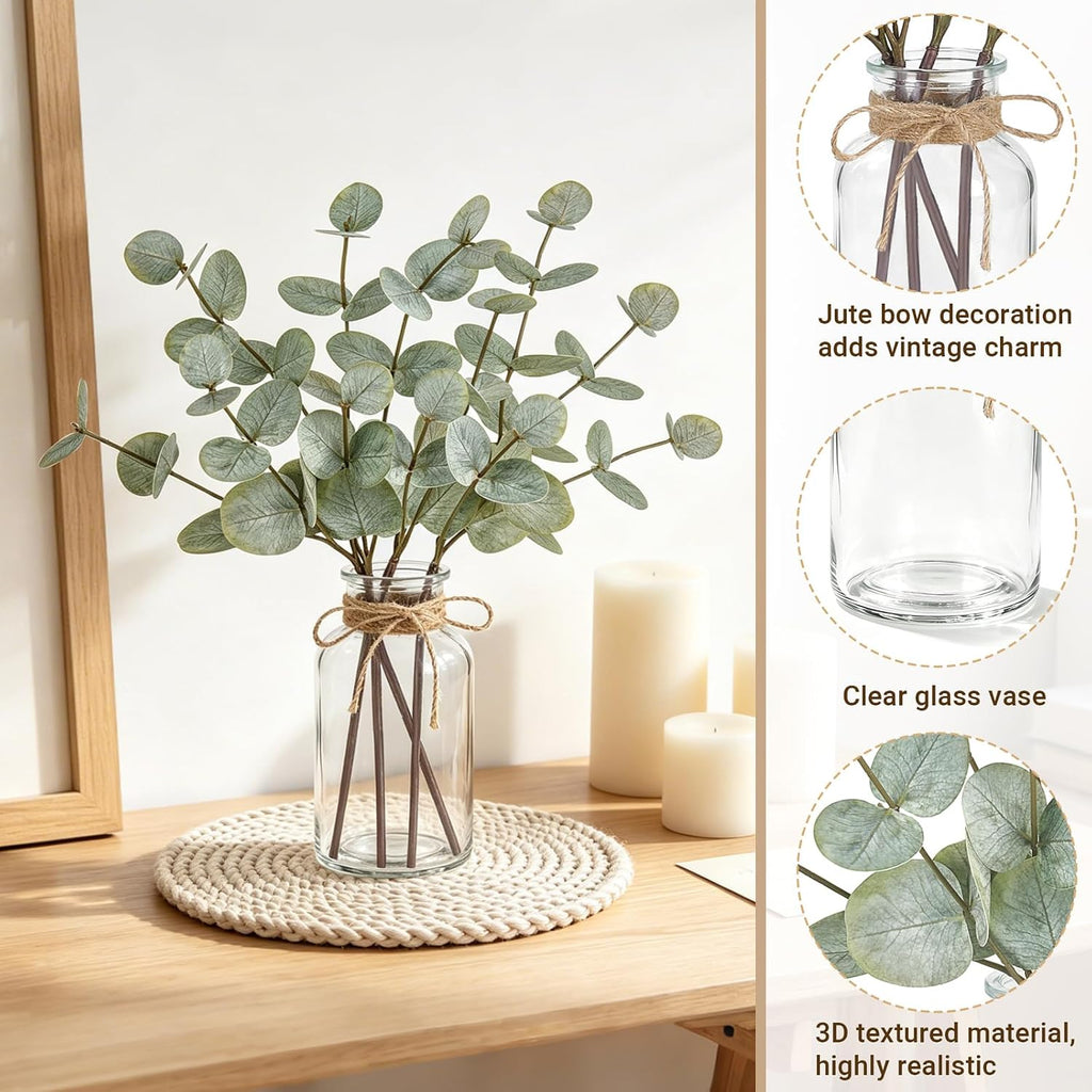 Mkono Fake Plants, Artificial Eucalyptus Stems in Glass Vase for Home Decor