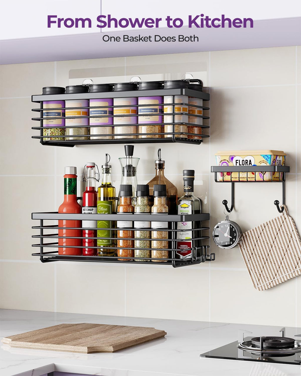 ODesign Shower Shelves Adhesive 3 Pack Stainless Steel Storage Shelve-Black