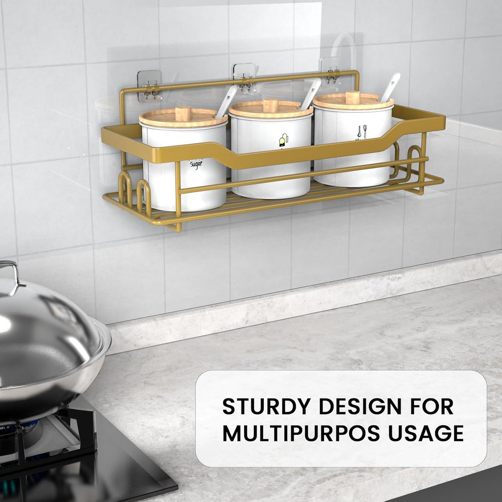 Shower Caddy Shelves Organizer Rack, Single Pack Shower Shelf, Caddies for Shampoo Soap Bathroom Waterproof Adhesive Holder, No Drilling Wall Mounted Self, Matte Gold