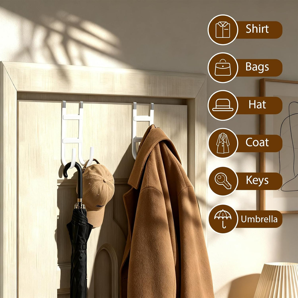 Over the Door Hooks, 4-Pack Scratch-Resistant Over the Door Hanger with Rubber for Hanging Towels, bags, Coats and Keys, Suitable for Most interior doors such as in bathroom, bedroom, and kitchen