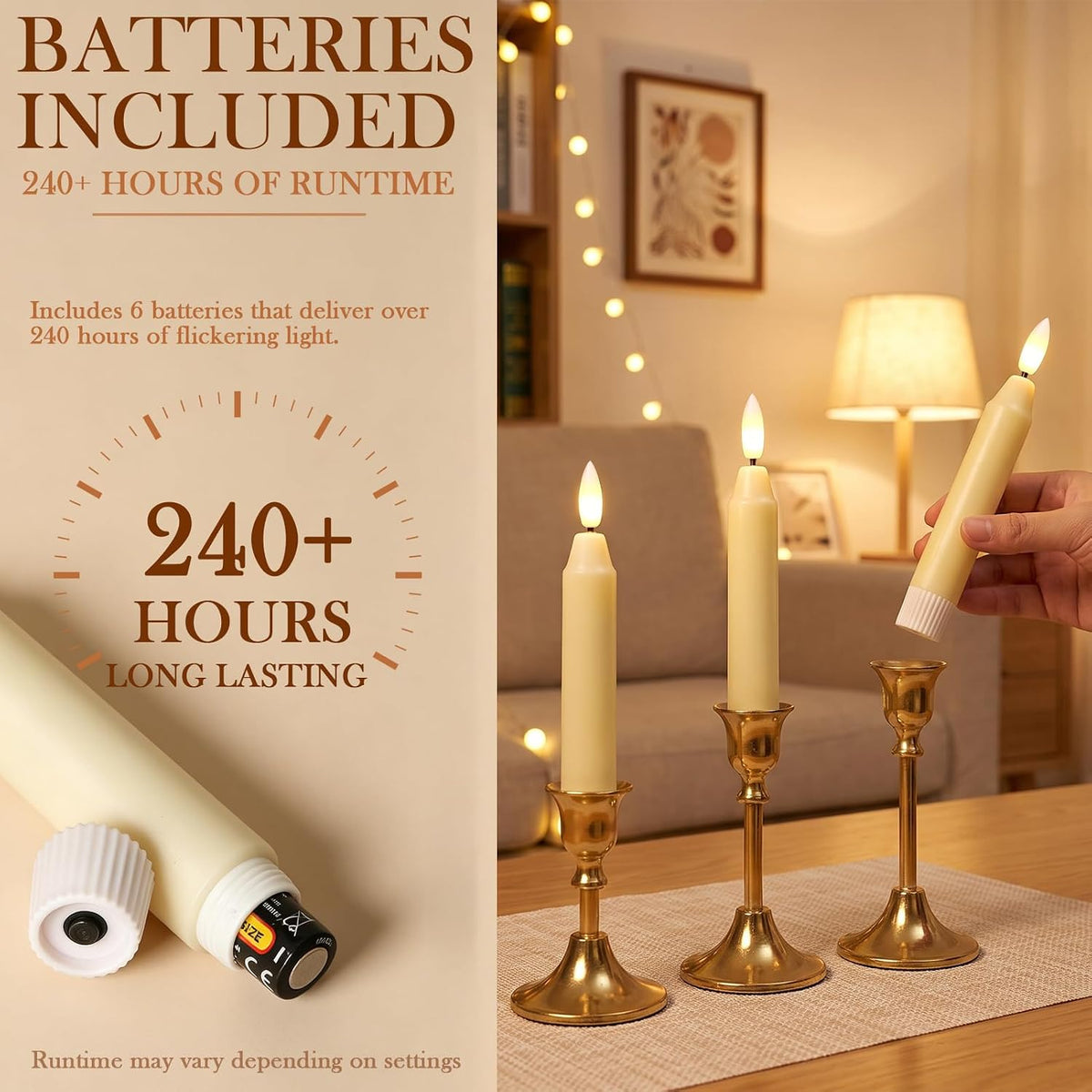 6Inch Flameless Taper Candles with Remote & 6 Batteries, Ivory