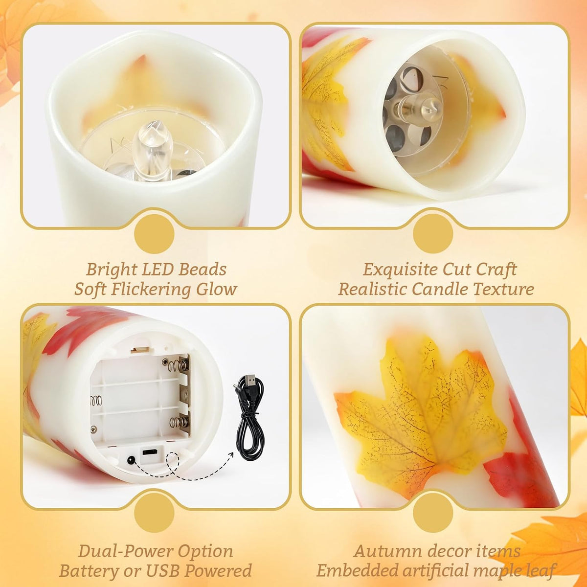 AVEKI Flickering Projector Candle Light, Maple Leaf Flameless Candles Lamp