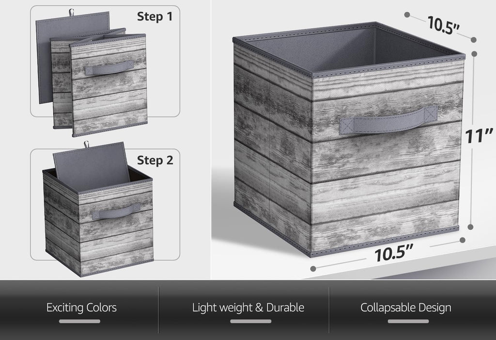 Sorbus 11 x 11 Storage Cubes, Foldable Fabric Bins (4 Pack, Rustic Gray)