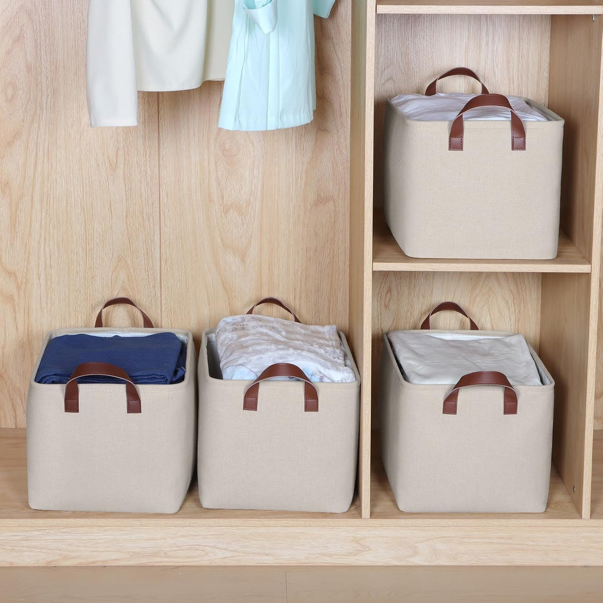 KEEGH Storage Baskets for Organizing Cube Storage 15 in, 4 Pack, Beige