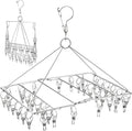 Folding Clothes Drying Hanger 36 Clips Stainless Steel Space-Saving Dryer Rack Washline with Peg for Sock, Underwear, Baby Clothes, Diapers and Hanging Small Washes