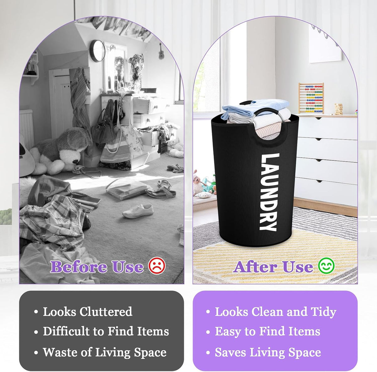 125L Extra Large Laundry Basket with Handles, Collapsible Clothes Hamper for Bedroom, Independent Dirty Clothes Basket, Portable Laundry Bin for Hotel, Dorm, Black