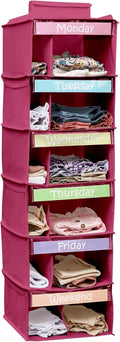 Kids Clothes Organizer, Weekly Clothes Organizer for Kids, Pink, 6 Shelf