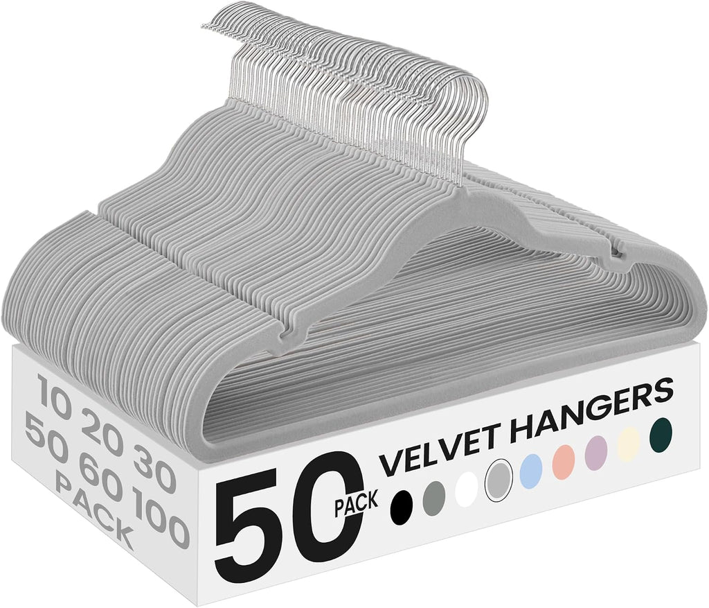 SONGMICS Velvet Hangers 50 Pack, Non-Slip Clothes Hangers, Dove Gray