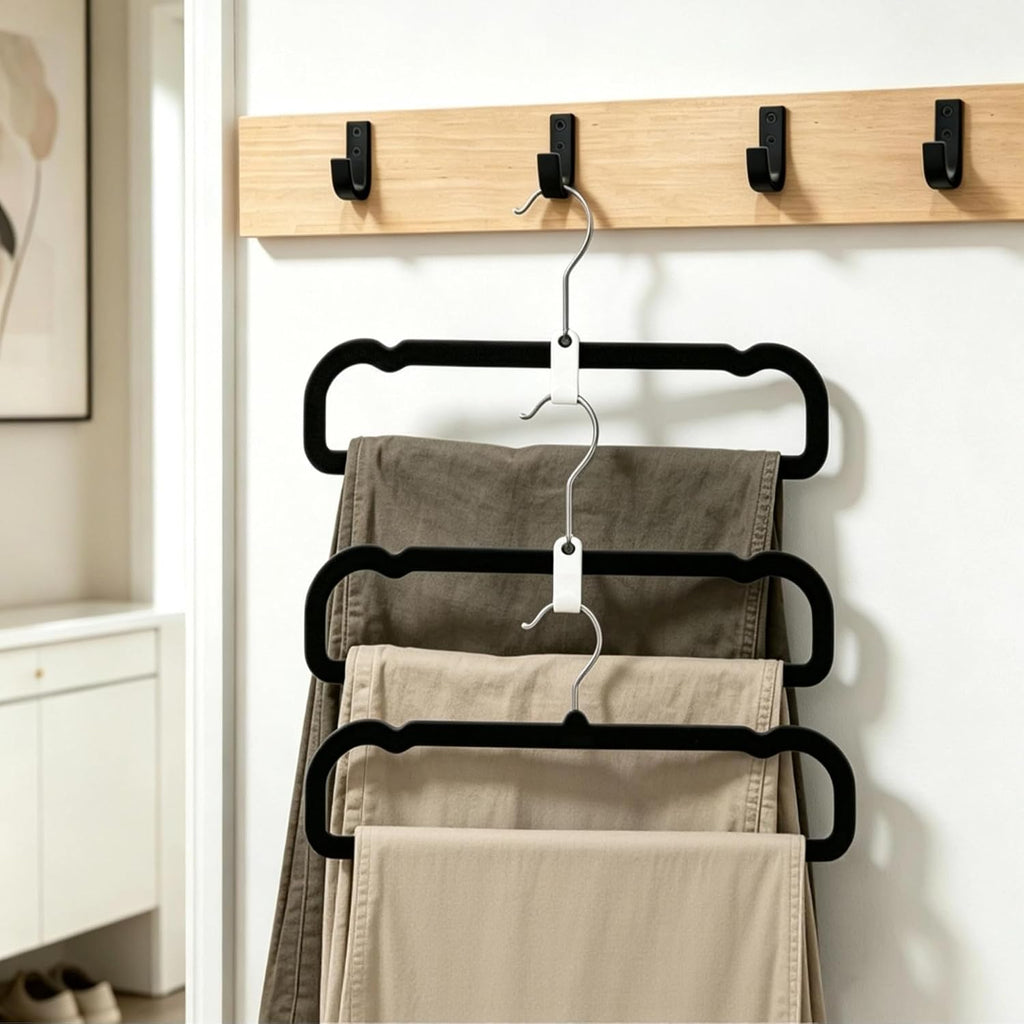20 Pack Velvet Pants Hangers for Closet Space Saving, Thin Hanger (Black)