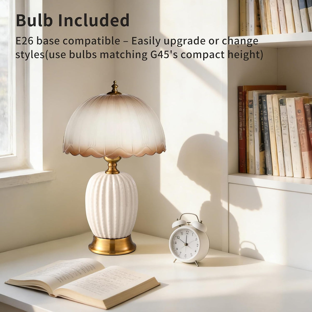 Vintage White Ceramic Cactus Small Table Lamp for Bedroom