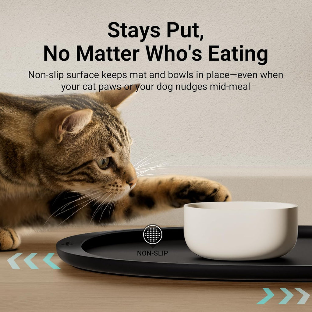 DownyPaws Cat Food Mat,Silicone Waterproof Feeding Mat, 18"×12.5", Black