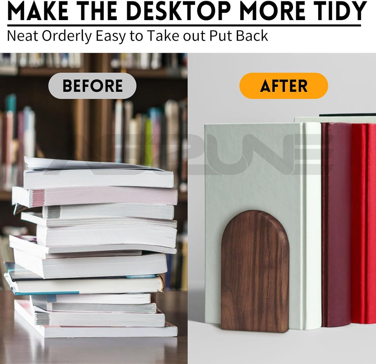 Book Ends 2Pair Wooden Heavy Duty Non Slip Book for Shelf Books & Media